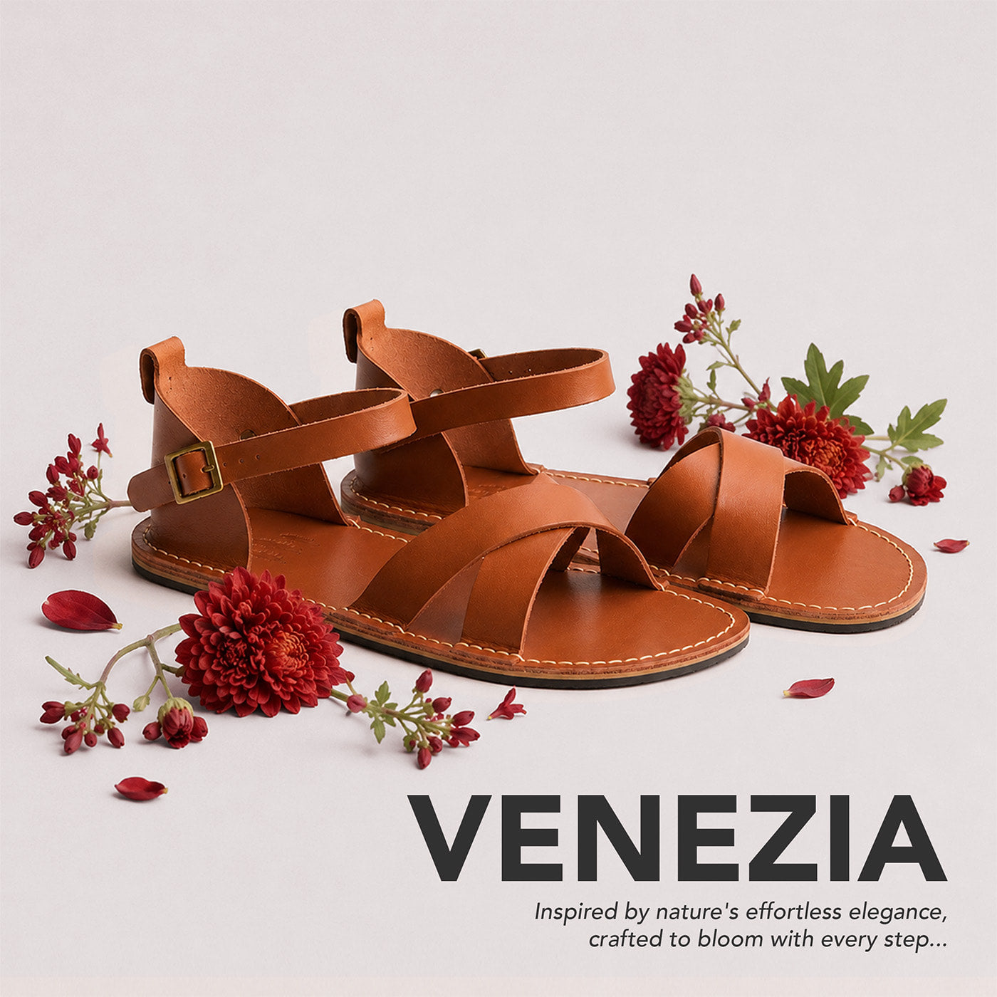 Miele | Flat leather sandals with ankle straps and debossed PLG three tree logo in soles