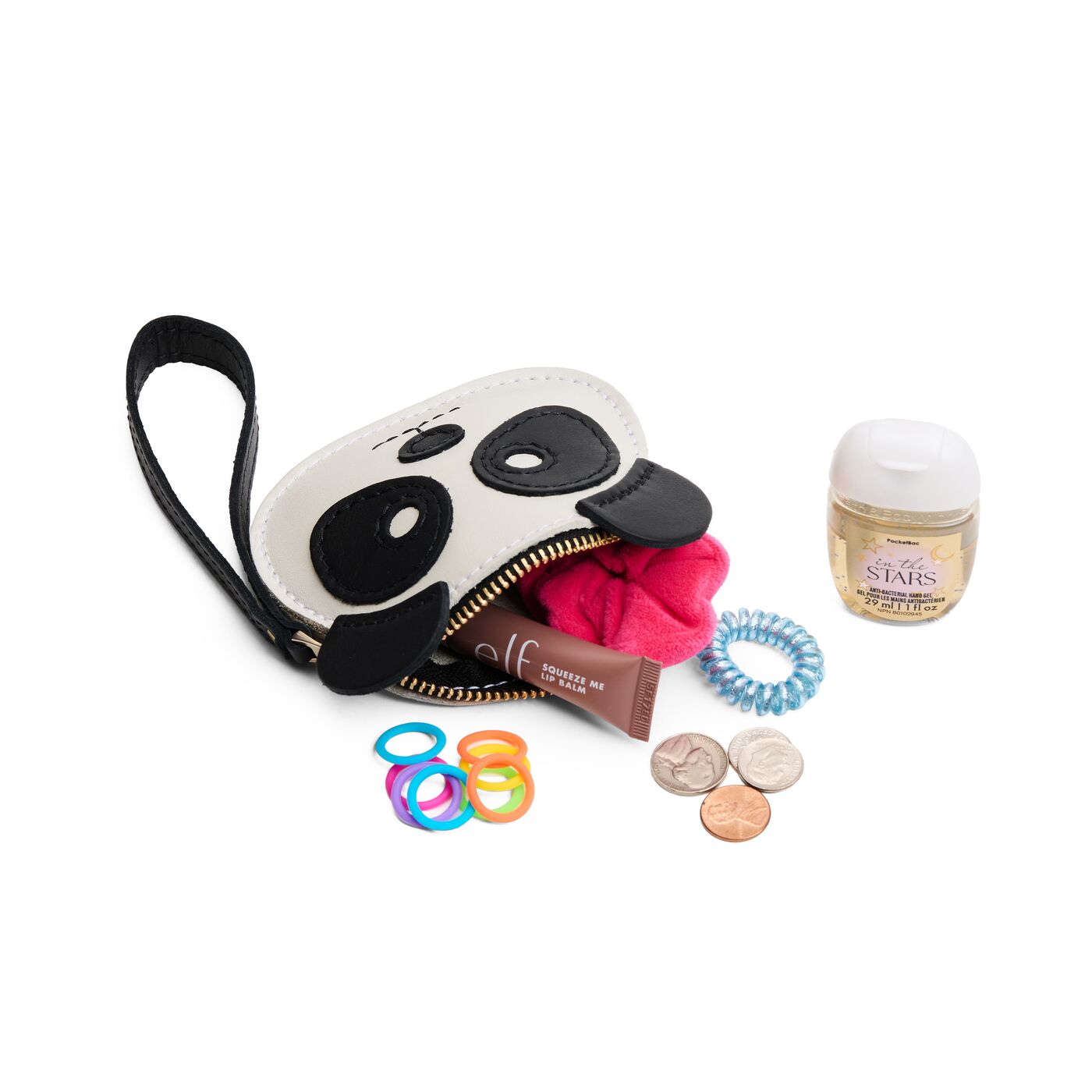 Black | Panda-shaped pouch with zipper opening and wristlet