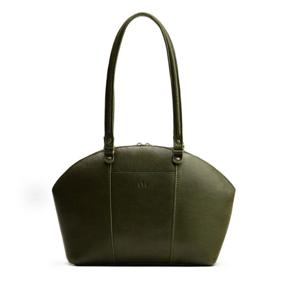 Pebbled Olive*Large | A half circle crossbody bag with handles and removable crossbody strap