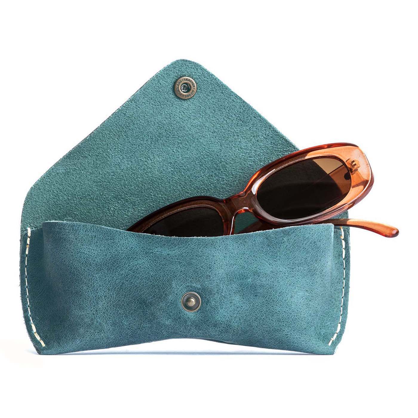 Aqua | Leather sunglasses case with snap closure