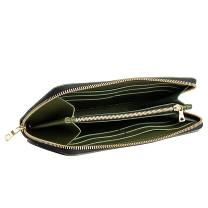 Pine | Large accordion leather wallet with zipper open