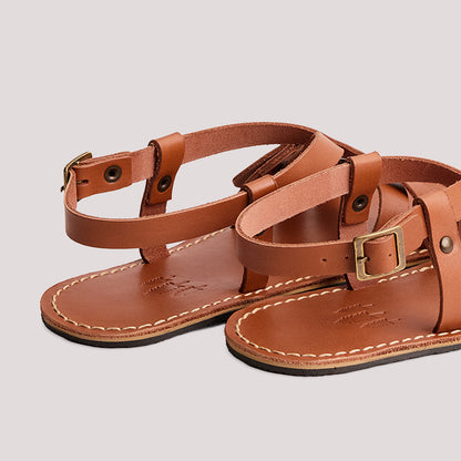 Miele | Person wearing strappy leather sandals with two buckle accents