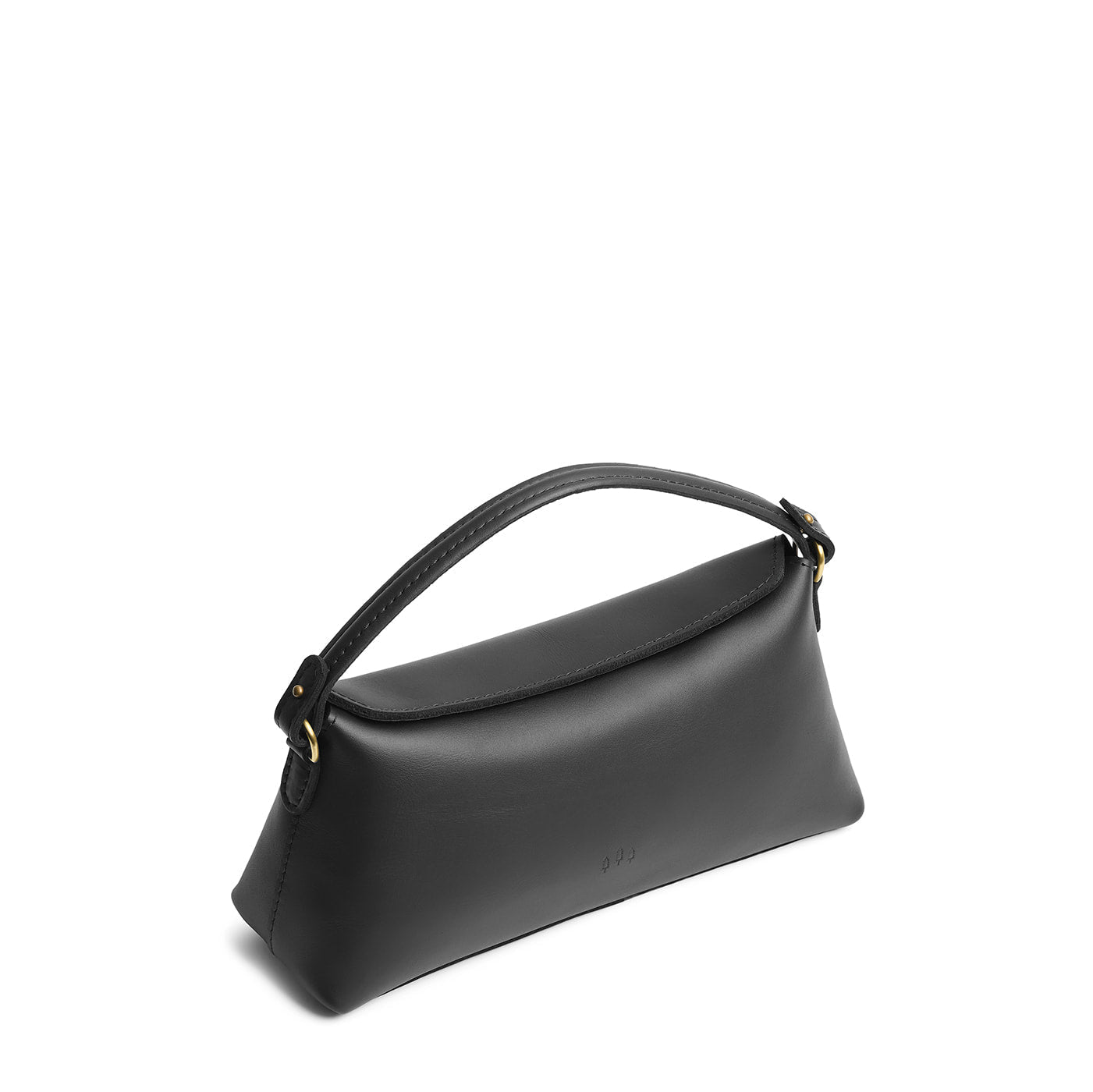 Black | Leather bowler bag with magnetic closure against a white background