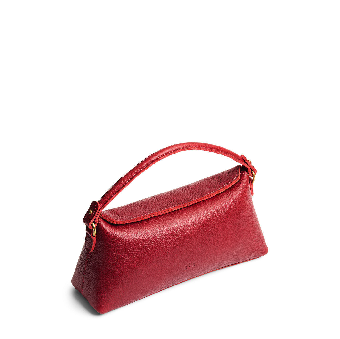 Chili Red | Leather bowler bag with magnetic closure against a white background