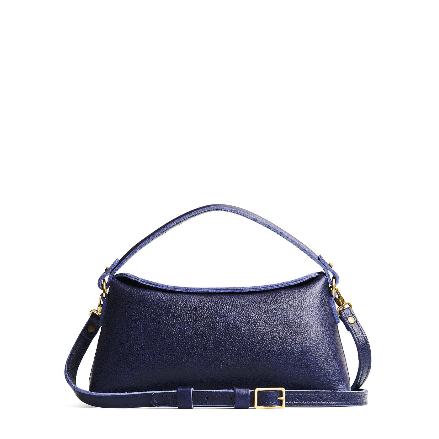 Cobalt | Leather bowler bag with magnetic closure against a white background