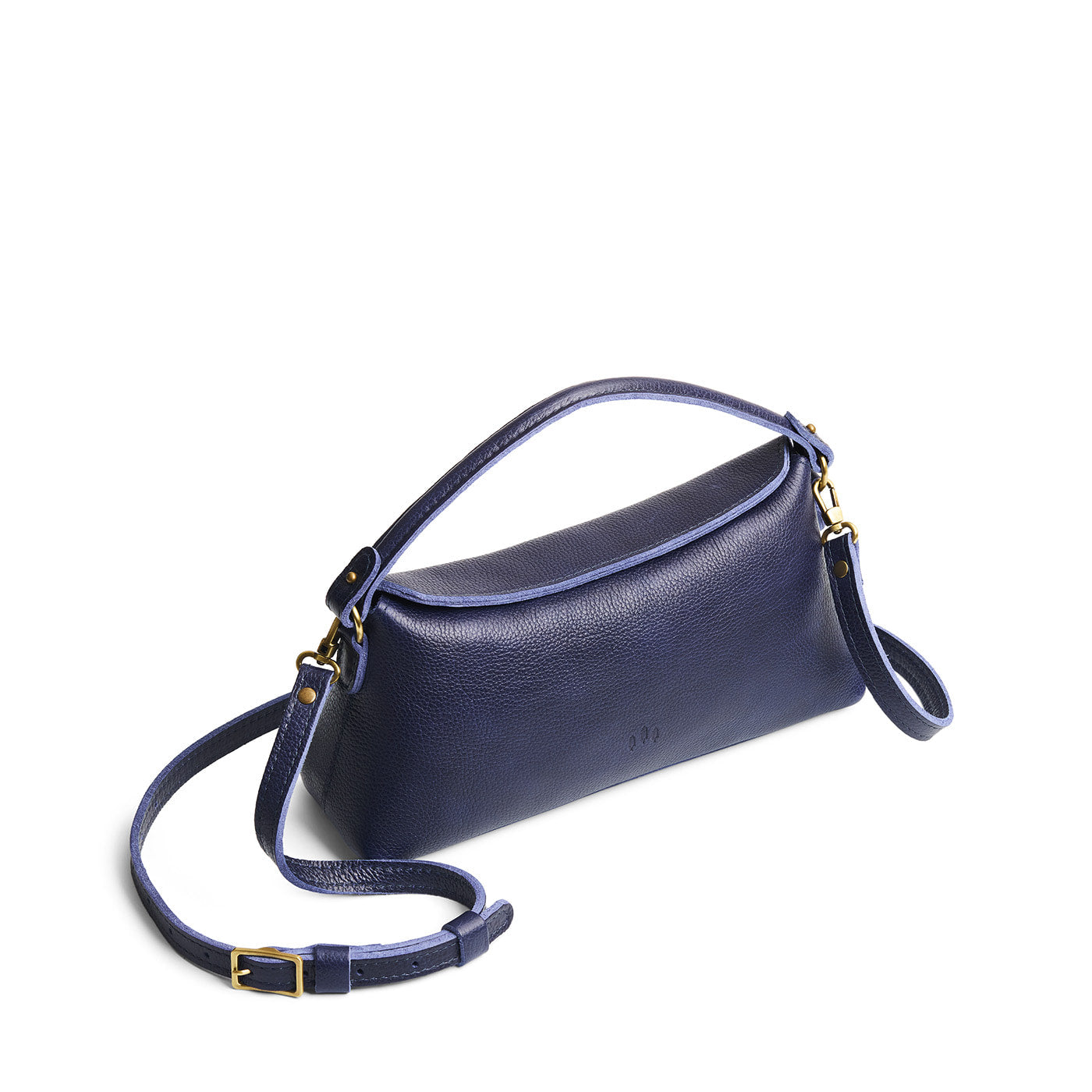 Cobalt | Leather bowler bag with magnetic closure against a white background