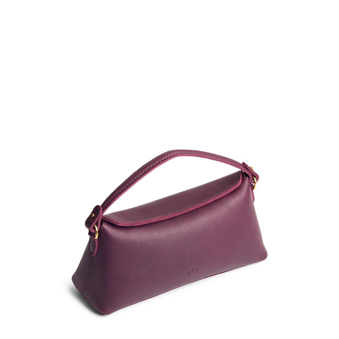 Plum | Leather bowler bag with magnetic closure against a white background