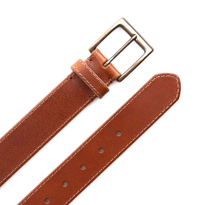 Amber | Mens stitched leather belt with antiqued brass buckle