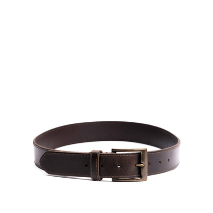 Java | Mens stitched leather belt with antiqued brass buckle