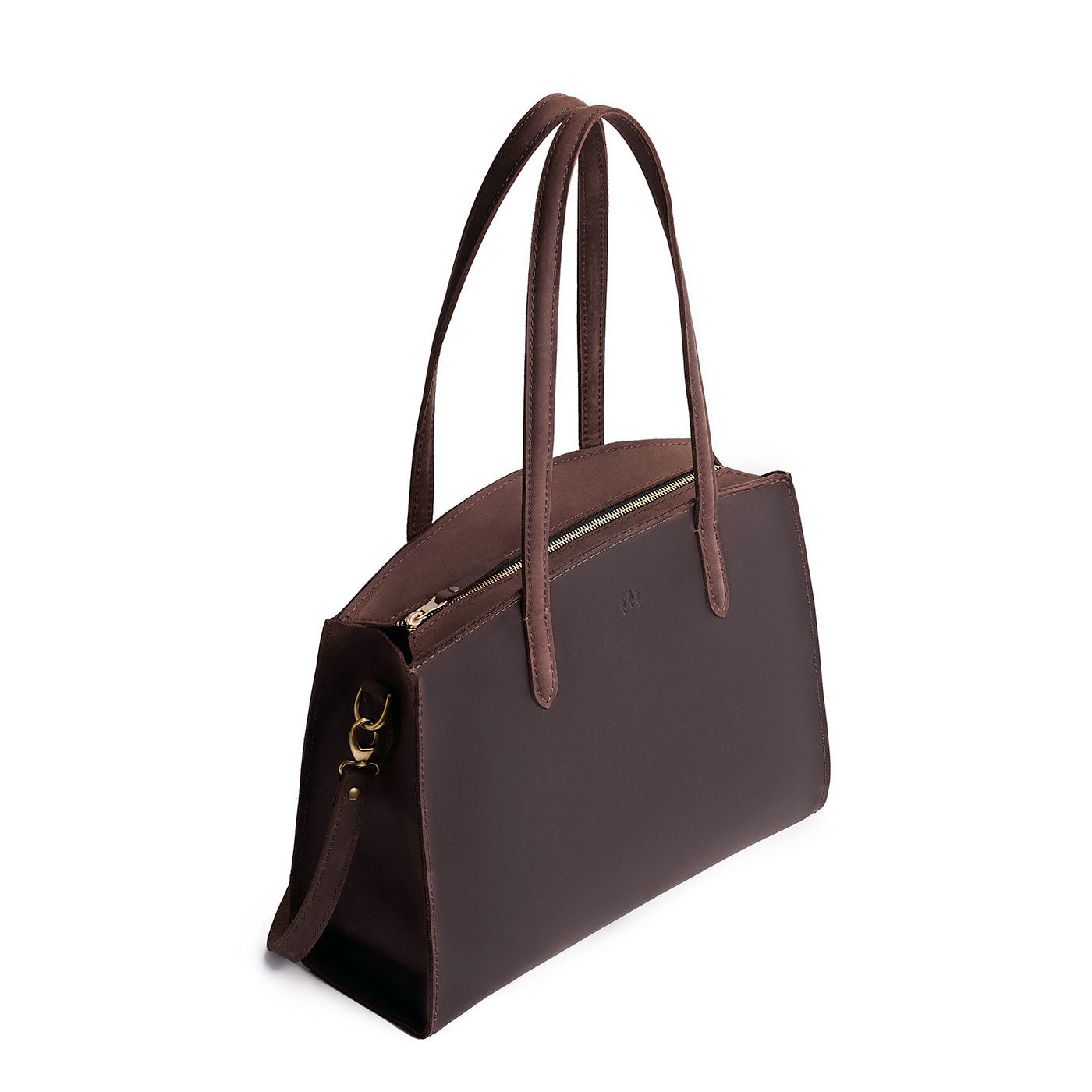 Moose*Large | Leather tote bag with handles, adjustable crossbody strap, zipper top, and two back pockets