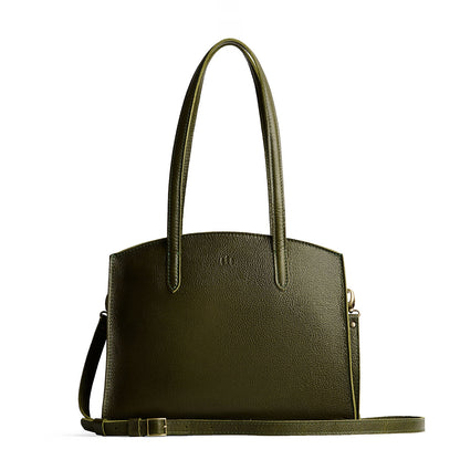 Pebbled Olive*Large | Leather tote bag with handles, adjustable crossbody strap, zipper top, and two back pockets