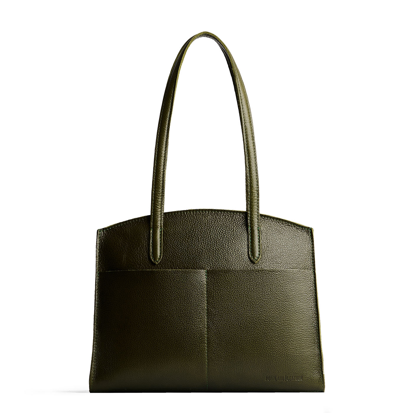 Pebbled Olive*Large | Leather tote bag with handles, adjustable crossbody strap, zipper top, and two back pockets
