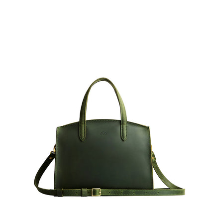 Evergreen*Medium | Leather tote bag with handles, adjustable crossbody strap, zipper top, and two back pockets