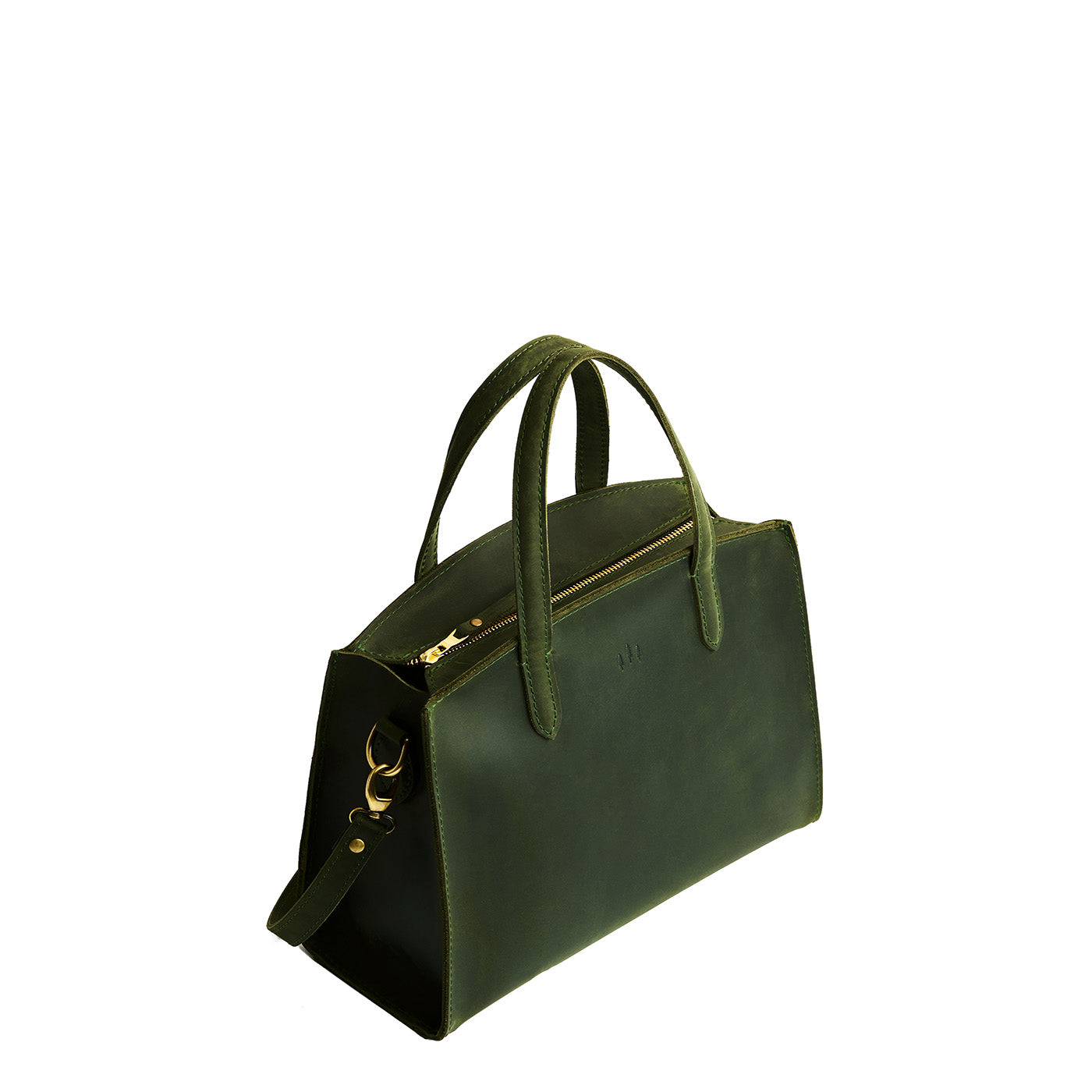 Evergreen*Medium | Leather tote bag with handles, adjustable crossbody strap, zipper top, and two back pockets