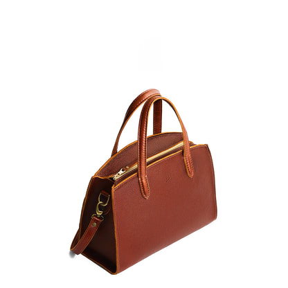 Nutmeg*Medium | Leather tote bag with handles, adjustable crossbody strap, zipper top, and two back pockets