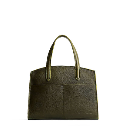 Pebbled Olive*Medium | Leather tote bag with handles, adjustable crossbody strap, zipper top, and two back pockets