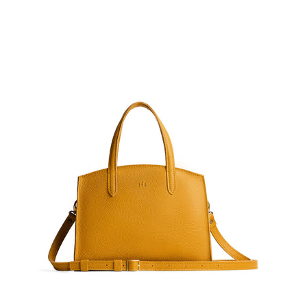 Sunshine*Medium | Leather tote bag with handles, adjustable crossbody strap, zipper top, and two back pockets