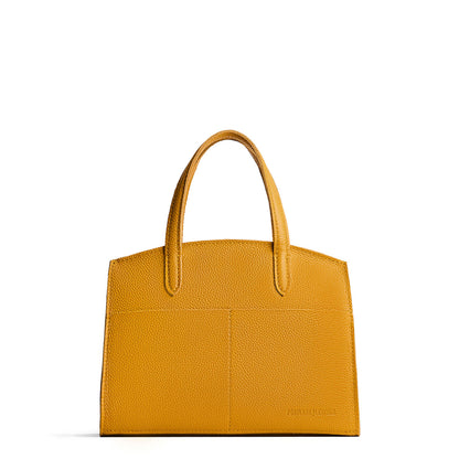 Sunshine*Medium | Leather tote bag with handles, adjustable crossbody strap, zipper top, and two back pockets
