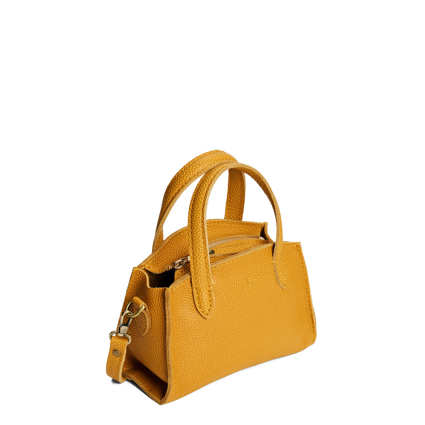 Sunshine*Mini | Leather tote bag with handles, adjustable crossbody strap, zipper top, and a back pocket