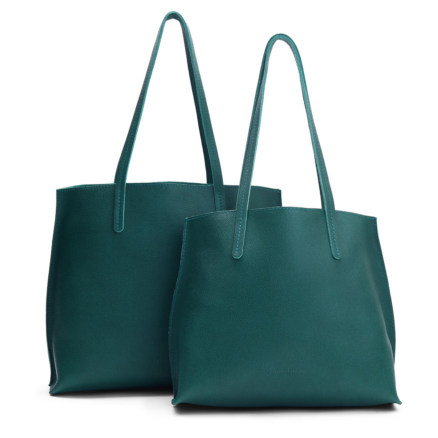 Sea Glass | Side by side comparison of both sizes of leather totes