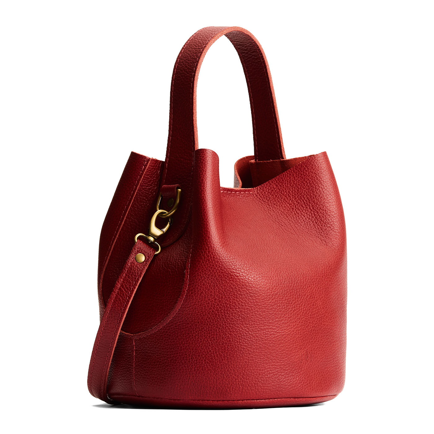 Chili Red*Large | Symmetrical bucket bag with handle, latch closure, and removable crossbody strap