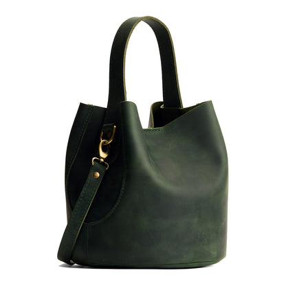 Evergreen*Large | Symmetrical bucket bag with handle, latch closure, and removable crossbody strap