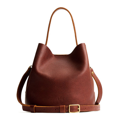 Nutmeg*Large | Symmetrical bucket bag with handle, latch closure, and removable crossbody strap