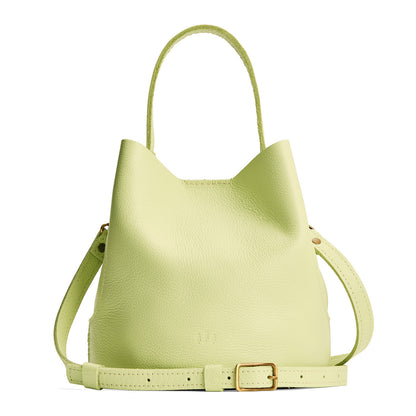 Shadow Lime*Large | Symmetrical bucket bag with handle, latch closure, and removable crossbody strap