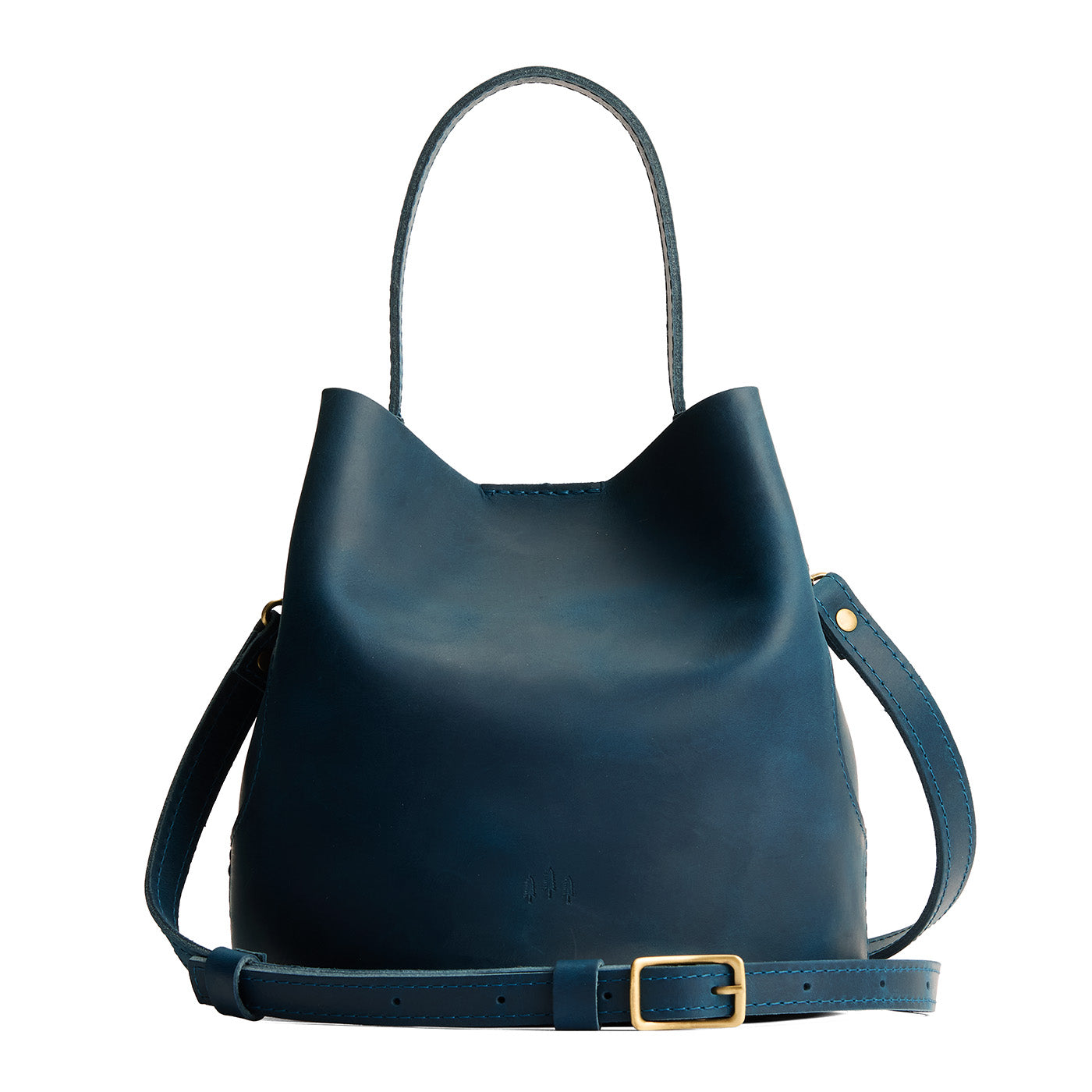 Westward Blue*Large | Symmetrical bucket bag with handle, latch closure, and removable crossbody strap