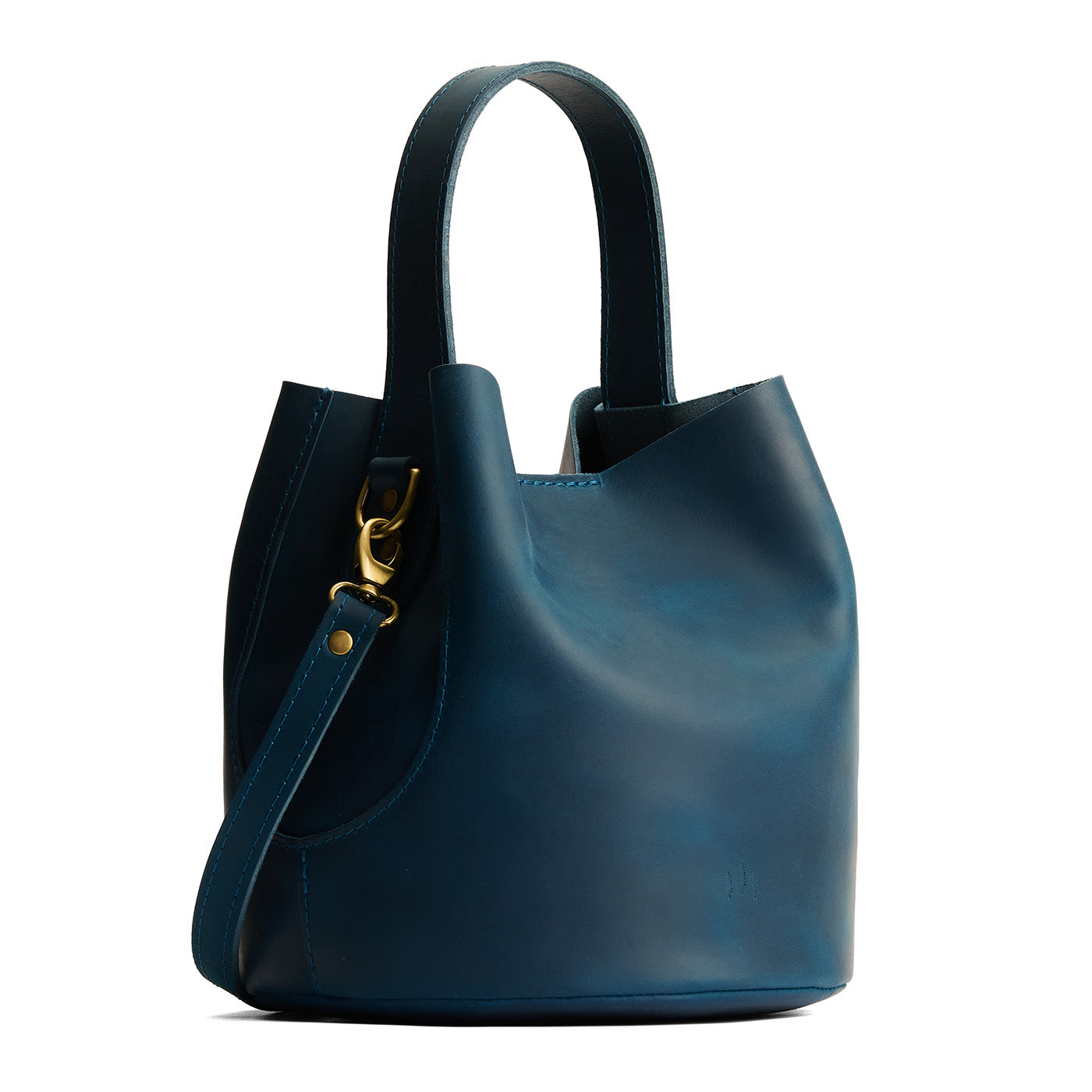 Westward Blue*Large | Symmetrical bucket bag with handle, latch closure, and removable crossbody strap