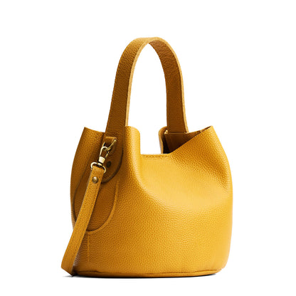 Sunshine*Small | Symmetrical bucket bag with handle, latch closure, and removable crossbody strap