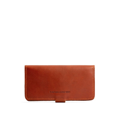 Chestnut | Back of leather wallet with snap closed