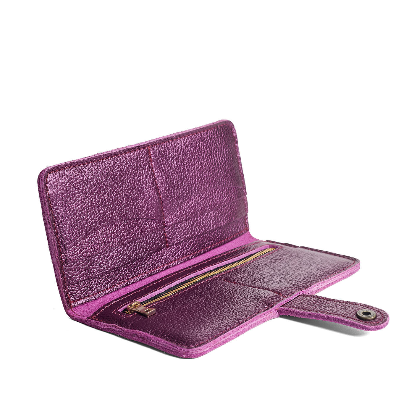 Ultra Violet | Leather wallet with snap closure open