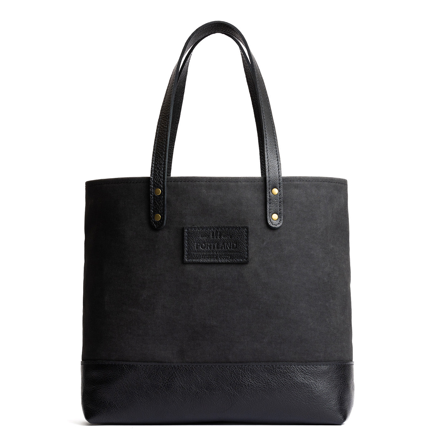 Black | Canvas tote with leather base and handles