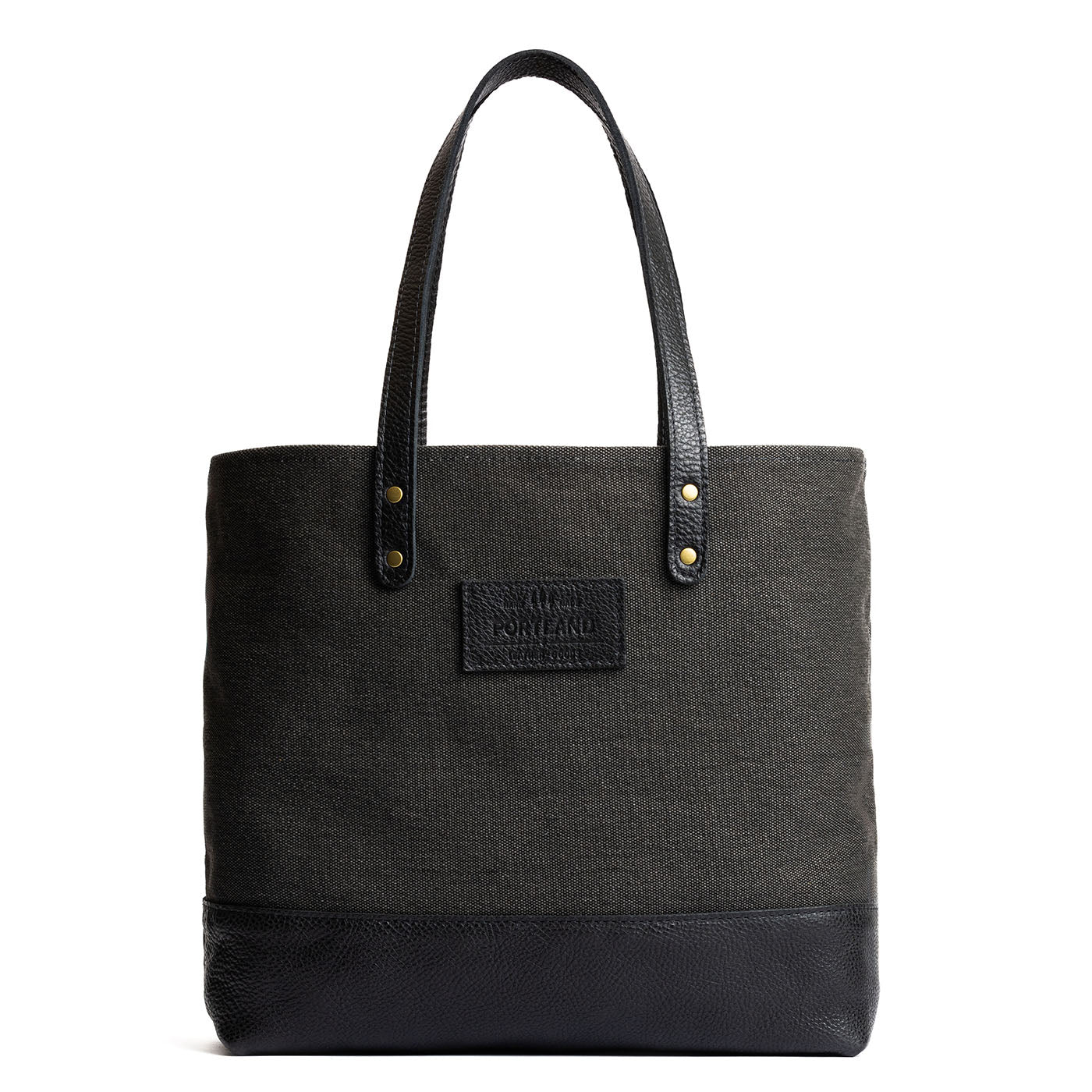 Grey | Canvas tote with leather base and handles