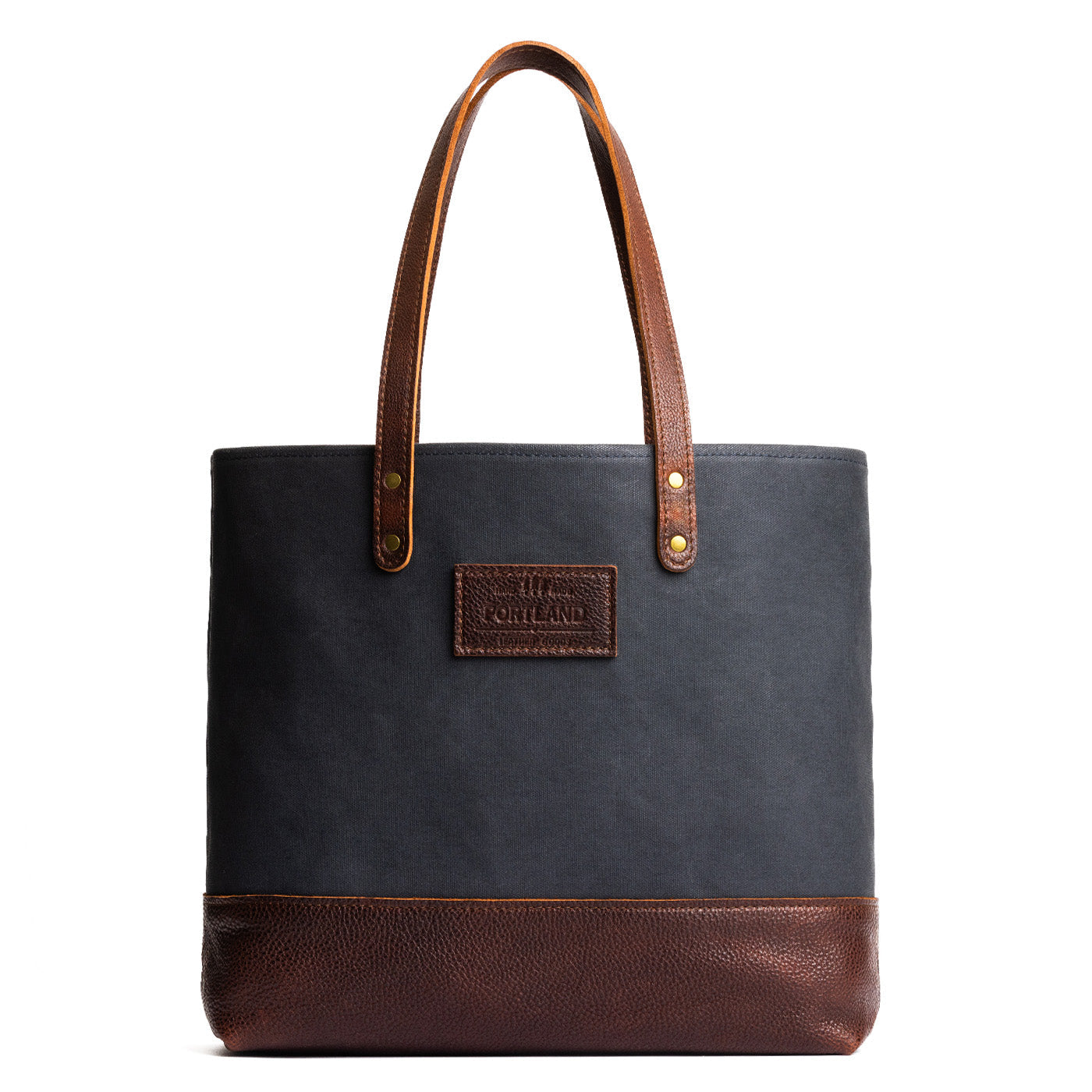 Navy | Canvas tote with leather base and handles