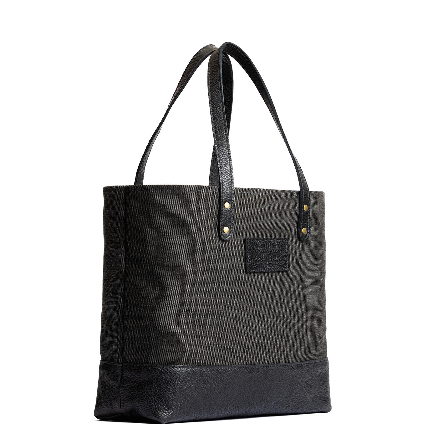 Grey | Canvas tote with leather base and handles