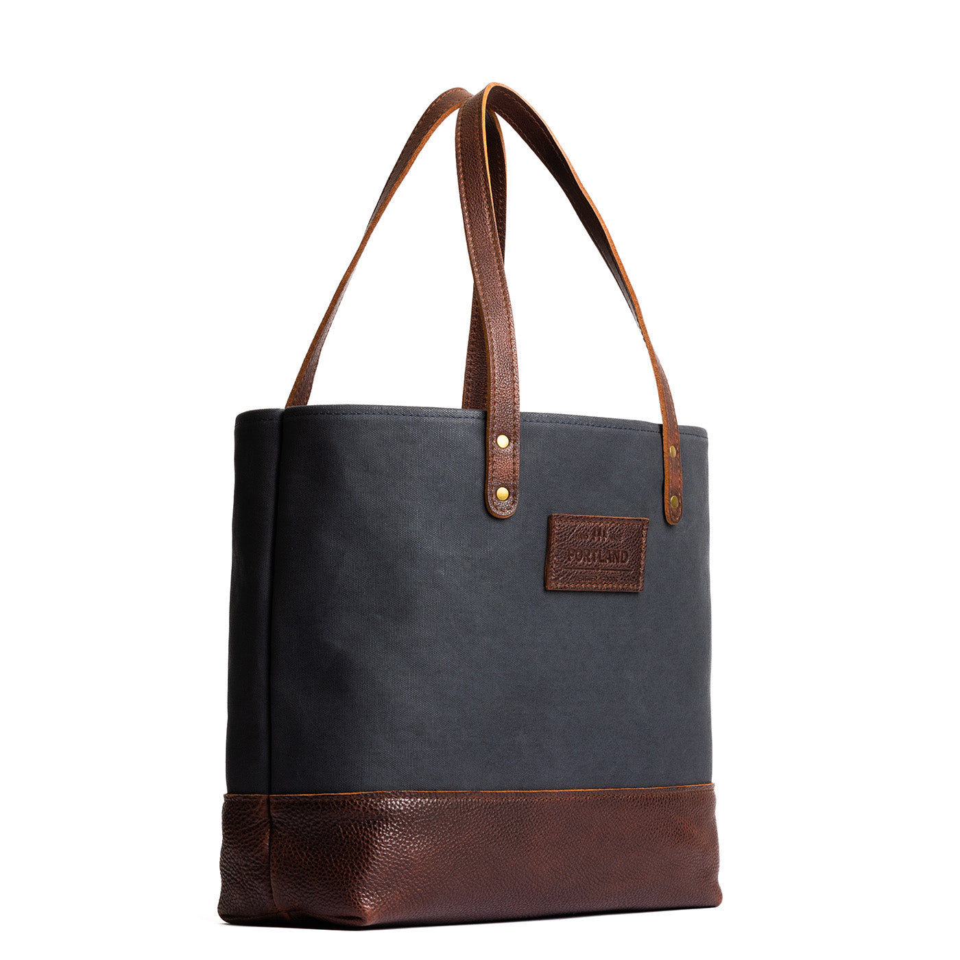 Navy | Canvas tote with leather base and handles