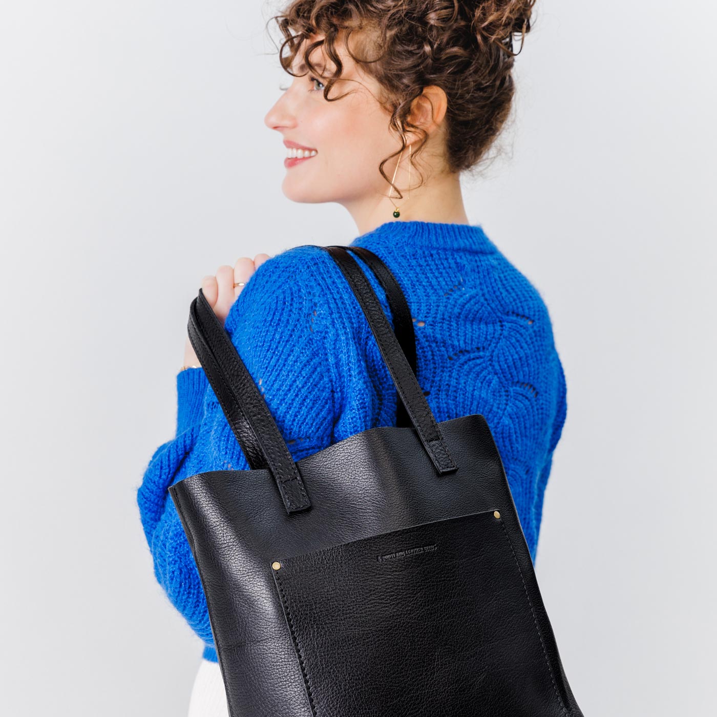 Pebbled--black | Medium Tote with dual shoulder straps and crossbody strap