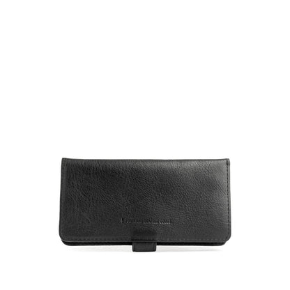 Pebbled--black | Back of leather wallet closed