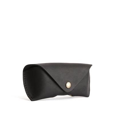 Black | Leather sunglasses case with snap closure
