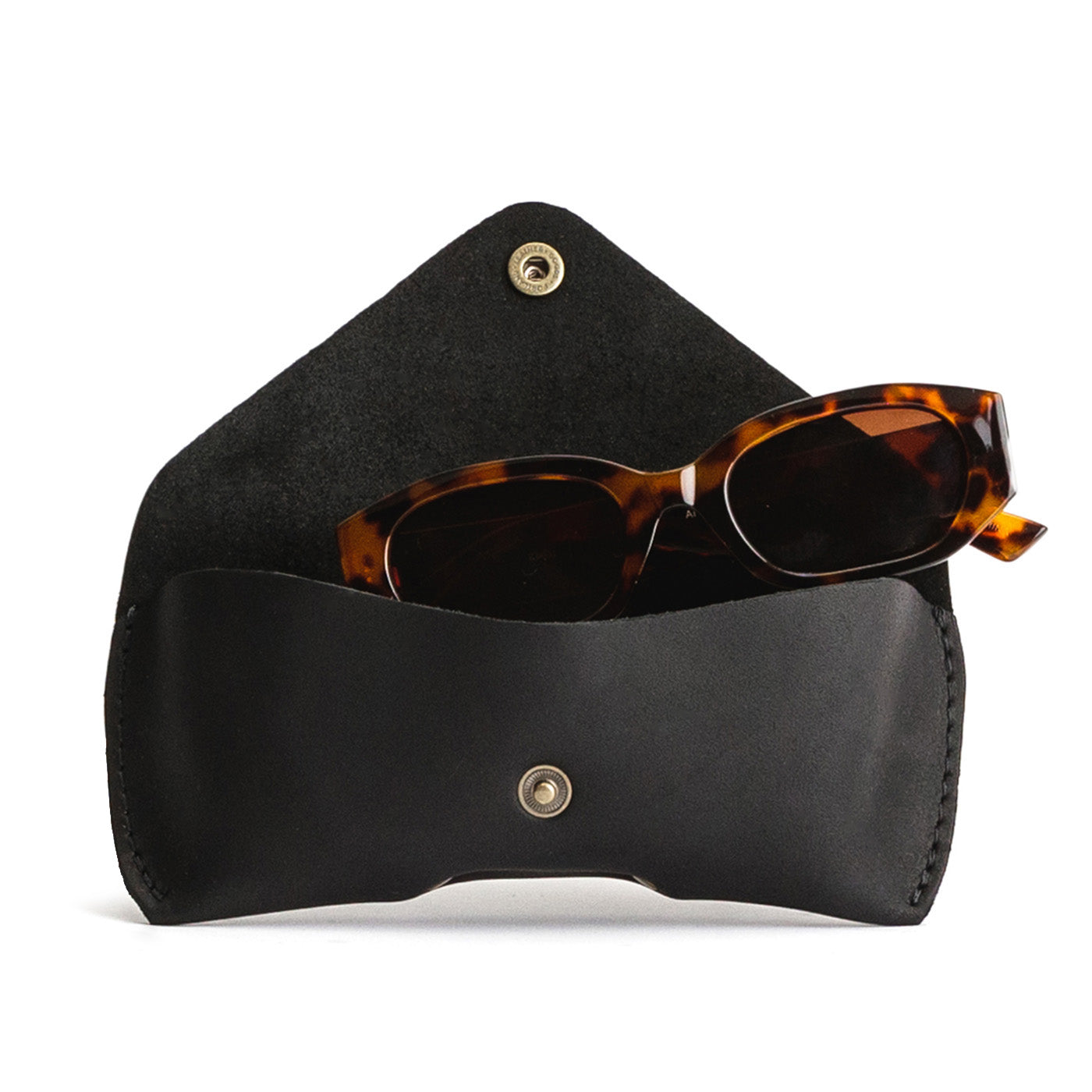 Black | Leather sunglasses case with snap closure