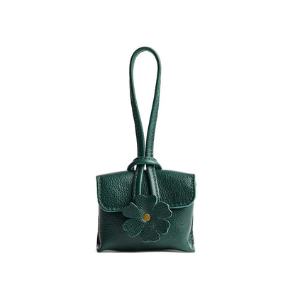 Forest Green | Wristlet pouch with loop strap and a flower design
