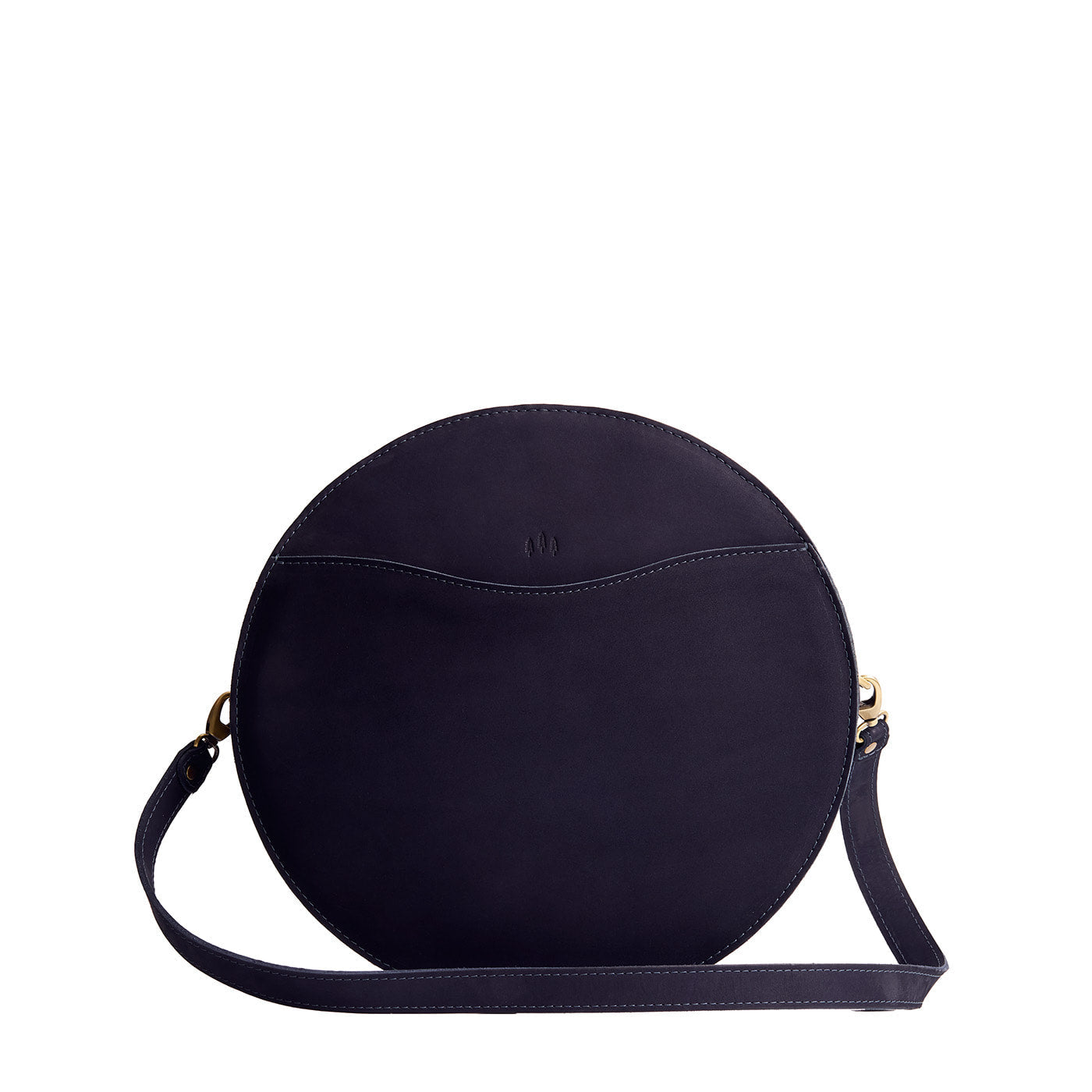 Velvet Blue | Large circle shaped leather bag with top zipper and carrying strap