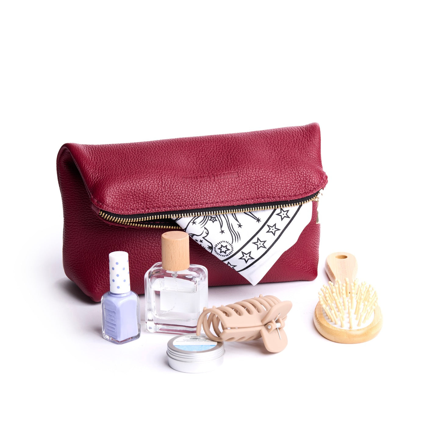 Rhubarb | Closed folded zipper pouch with items