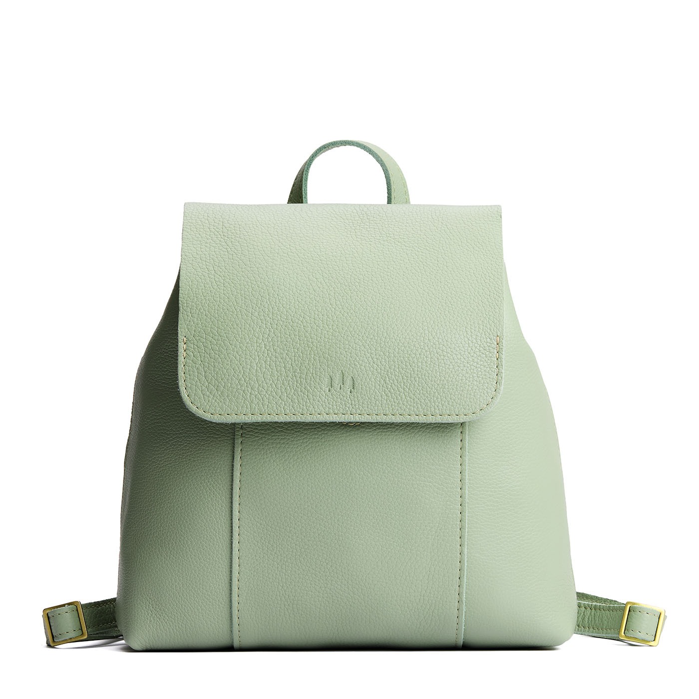 Pistachio | Leather backpack with magnetic flap closure on a white