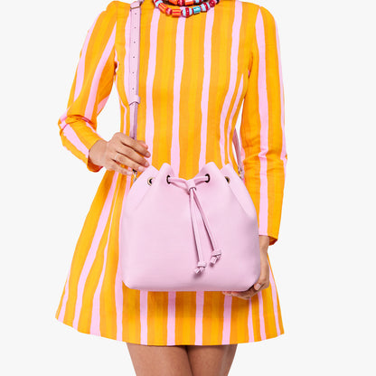 Pinkaboo*Large | Model wearing slouchy crossbody bag with drawstring closure