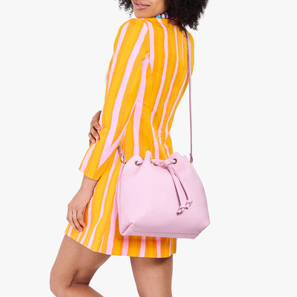 Pinkaboo*Large | Model wearing slouchy crossbody bag with drawstring closure