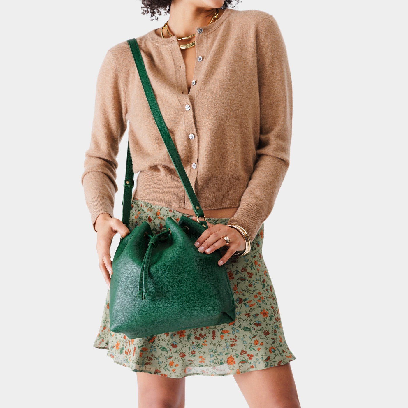 Bacalar*Large | Model holding slouchy crossbody bag with drawstring closure