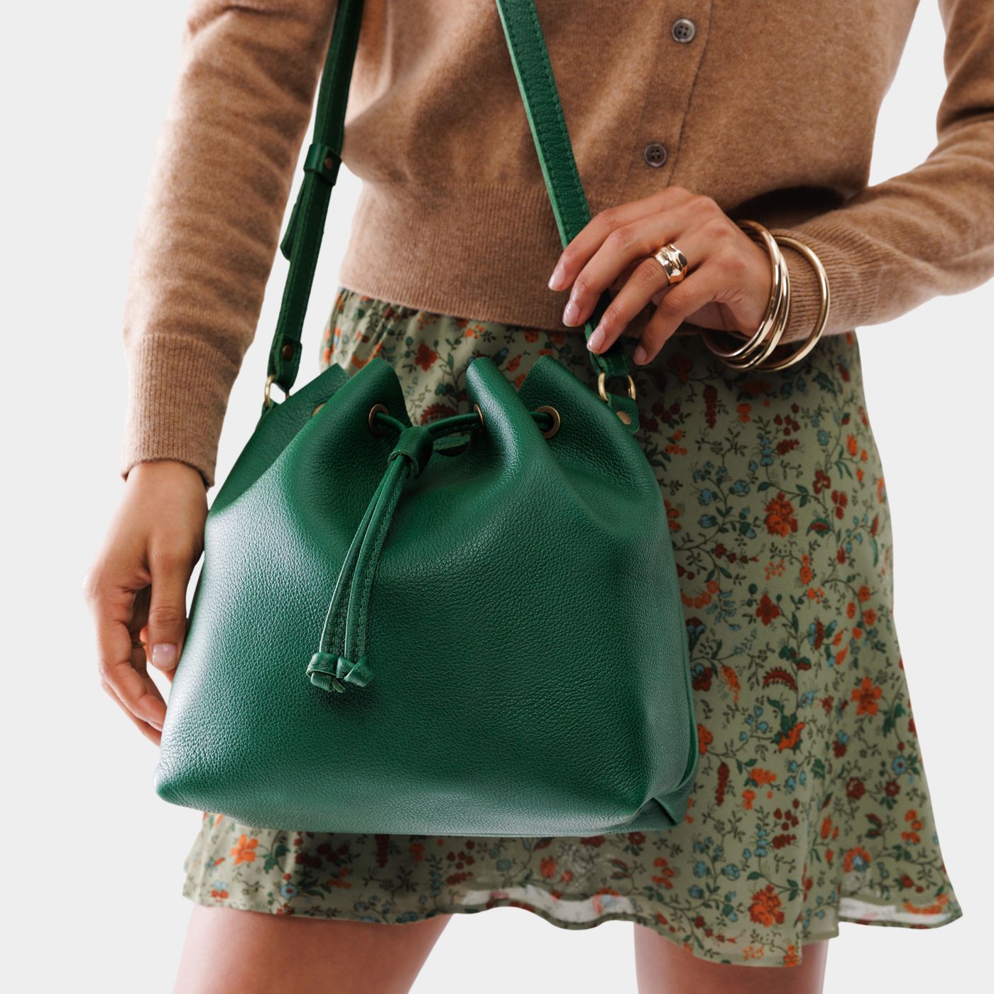 Bacalar*Large | Model holding slouchy crossbody bag with drawstring closure